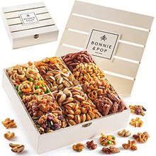 Load image into Gallery viewer, Christmas Nut Gift Basket, in Reusable Wooden Crate, Healthy Gift Option, Gourmet Snack Food Box, with Unique Flavors, Great for Holiday and a Family Party- Bonnie &amp; Pop