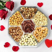 Load image into Gallery viewer, Nuts Gift Basket - Delicious Mixed Cravings Gourmet Collection Features 7 Sectional Platter with Freshly Roasted Nuts - Holiday Gift Basket.