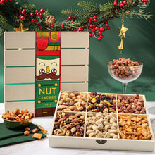 Load image into Gallery viewer, Christmas Nut Gift Basket, in Reusable Wooden Crate, Healthy Gift Option, Gourmet Snack Food Box, with Unique Flavors, Great for Holiday and a Family Party- Bonnie &amp; Pop