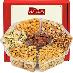 Nuts Gift Basket - Delicious Mixed Cravings Gourmet Collection Features 7 Sectional Platter with Freshly Roasted Nuts - Holiday Gift Basket.