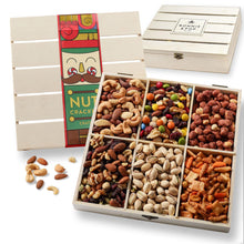 Load image into Gallery viewer, Christmas Nut Gift Basket, in Reusable Wooden Crate, Healthy Gift Option, Gourmet Snack Food Box, with Unique Flavors, Great for Holiday and a Family Party- Bonnie &amp; Pop