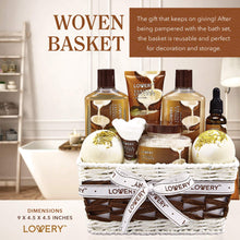 Load image into Gallery viewer, Bath and Body Gift Basket For Women and Men – 9 Piece Set of Vanilla Coconut Home Spa Set, Includes Fragrant Lotions, Extra Large Bath Bombs, Coconut Oil, Luxurious Bath Towel &amp; More